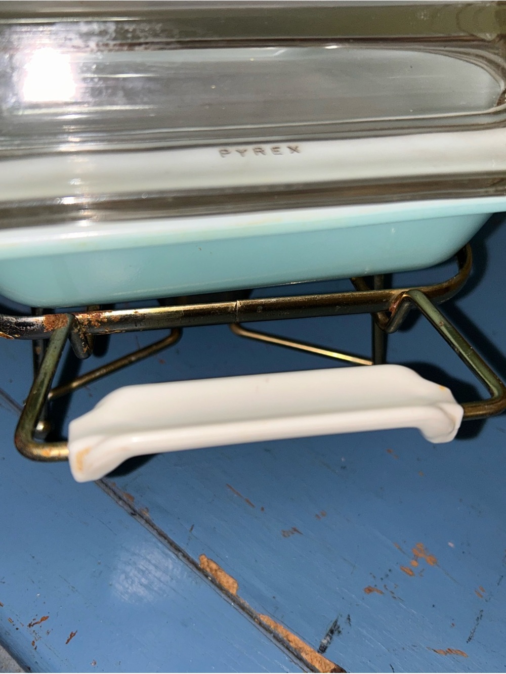 Rare Pyrex Atomic Starburst 2 QT Dish with Glass Lid and Stand Warmer - Picture 6 of 16